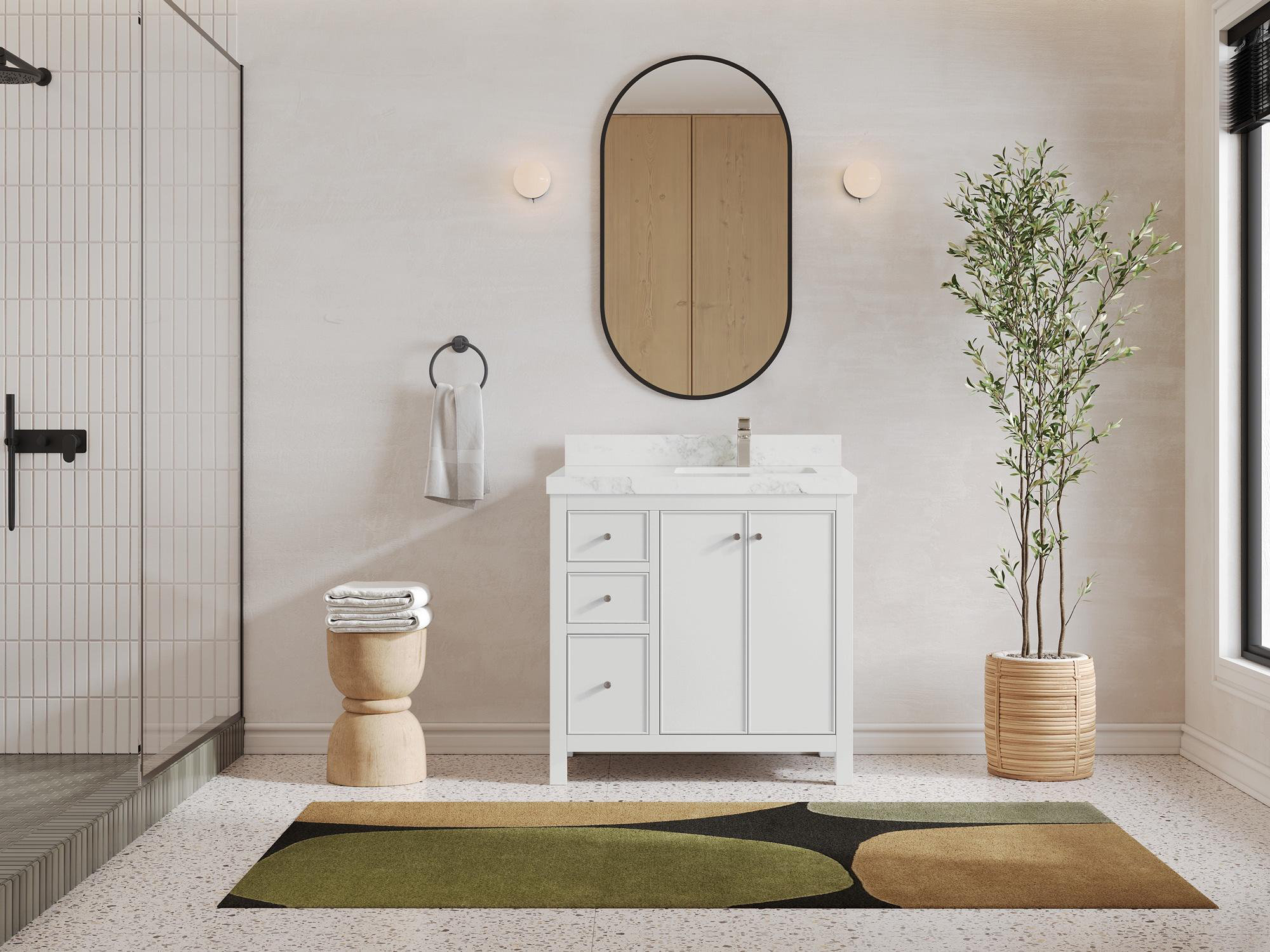 Latitude Run Meuble Lavabo Simple 36 Po Avec Plateau En Quartz Bronya